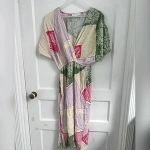 Corey Lynn Calter Patch Multi Print Mix Media Boho Maxi Dress Size S